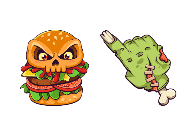 Burger Skull and Zombie Hand Custom Cursor for Chrome from Halloween Cursors Collection